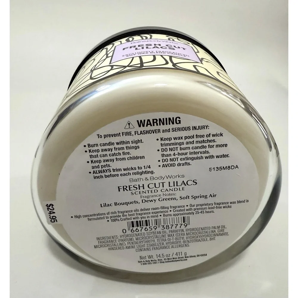 Bath & Body Works 3 Wick Scented Candle Fresh Cut Lilacs
